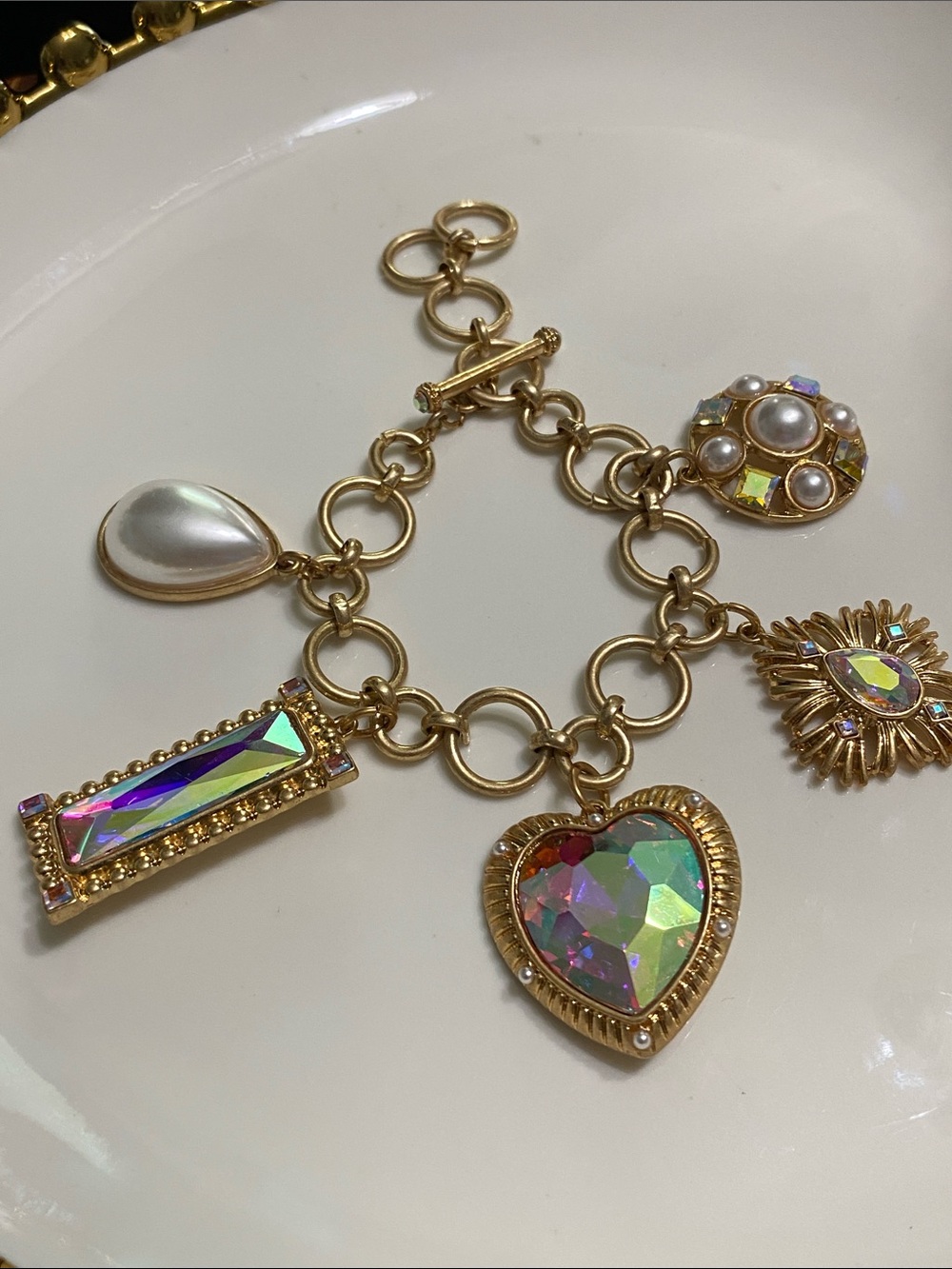 The Willow Tree Aurora Heart Charm Bracelet with Iridescent Stones